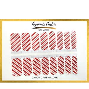 Red Glitter Candy Cane Christmas Nail Wraps | Candy Canes Galore | Christmas Nails | Holiday Nails | 16 Piece Nail Polish Strips