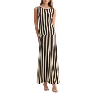 All in Favor Striped Sleeveless Knit Midi Dress