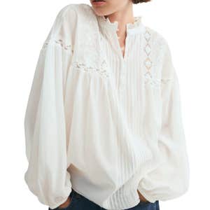 H&M; Lace-Inset Balloon-Sleeved Blouse