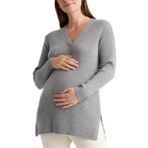 Quince Mongolian Cashmere Ribbed Side Zip Maternity Sweater