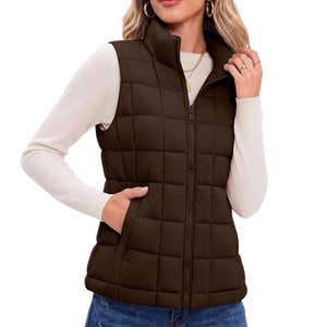 amazon, Zeagoo Womens Lightweight Quilted Puffer Vest Stand Collar Zip Up Outerwear