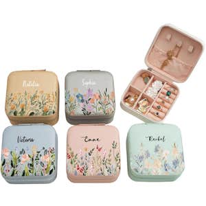 zyhomes Personalized Floral Leather Travel Jewelry Box