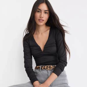 Loft Ruched Deep V-Neck Top