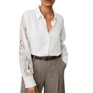 ann taylor, Ann Taylor Lace Sleeve Shirt