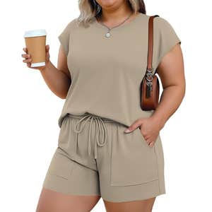amazon, Lastshe Plus Size Lounge Drawstring Two Piece Set