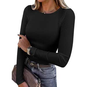 amazon, ANRABESS Long Sleeve Rib Knit Slim Fit Tops