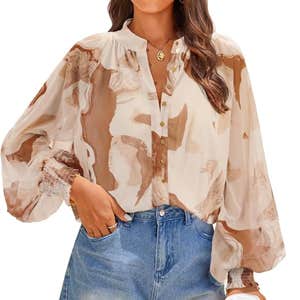 Amazon; ZESICA Womens Floral Print Long Sleeve Button Down Boho Top