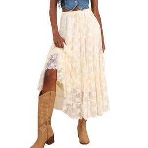 Lulus Exceptionally Graceful Cream Lace High-Rise Tiered Midi Skirt