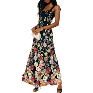lulus, Lulus Thriving Poise 3D Floral Embroidered Tie-Strap Maxi Dress