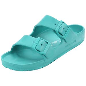 VICT POPU Womens Sandals Adjustable Double Buckle Strap Waterproof EVA Flat Slides