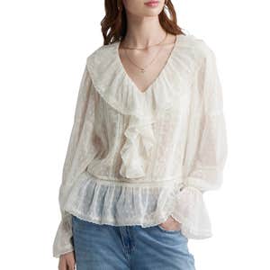nordstrom rack, Treasure & Bond Embroidered Ruffle Peplum Clip Dot Chiffon Top