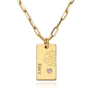 Theo Grace Blossom Birth Flower & Stone Link Necklace in Gold Plating