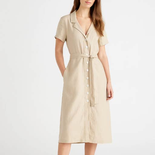 quince, 100% European Linen Button Front Dress