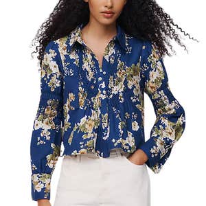 Anthropologie; Maeve 100% Cotton Smocked Buttondown Shirt
