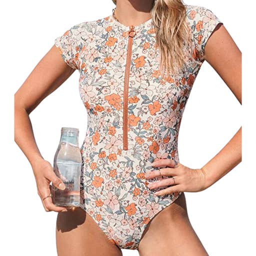amazon, Cupshe Zipper Short Sleeve One Piece Swimsuit