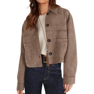 amazon, PRETTYGARDEN Faux Suede Lightweight Cropped Jacket