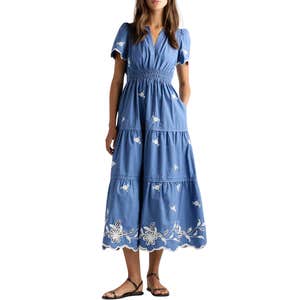 quince, Quince 100% Organic Cotton Poplin Embroidered Tiered Maxi Dress