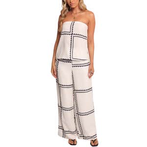 Ezra Linen Blend Strapless Top & Wide Leg Pants Set