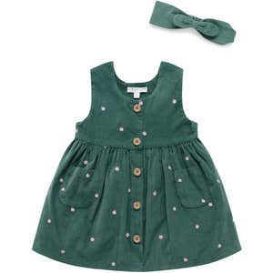 Purebaby Corduroy Pinnie & Headband Set Apple Broderie