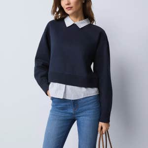 Ann Taylor Weekend Collection Layered Mix Media Sweatshirt