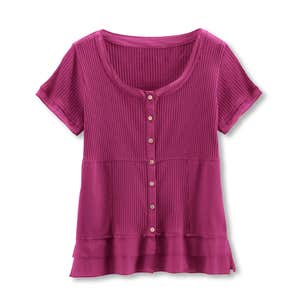 Soft Surroundings Roma Ribbed Tee in Color Fiery Fuchsia