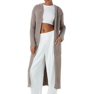 halara, Halara Hooded Long Sleeve Pocket Longline Casual Cardigan