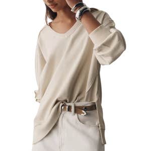 Pilcro Long-Sleeve V-Neck Oversized Popover Top in White Swan