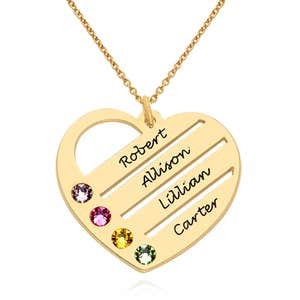 Theo Grace Terry Birthstone Heart Necklace with Engraved Names in Gold Vermeil