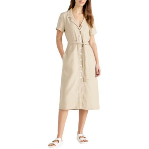 quince, Quince 100% European Linen Button Front Dress