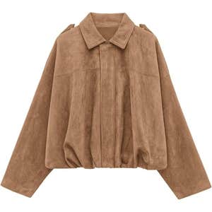 amazon, PRETTYGARDEN Faux Suede Cropped Bomber Jacket