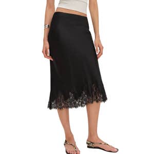 Nordstrom; Reformation Carolina Lace Trim Silk Midi Skirt