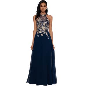 Betsy & Adam Women's Embellished Chiffon Illusion Gown