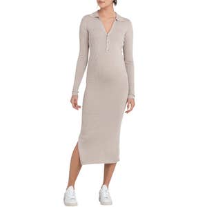 Ripe Maternity Sammy Rib Long Sleeve Maternity/Nursing Polo Dress