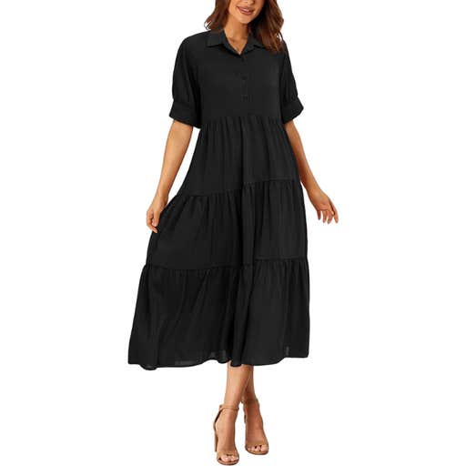 amazon, PrettyGarden Button Up Tiered Dress