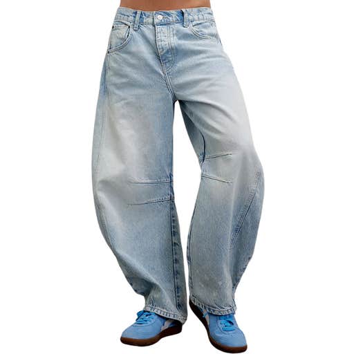 free people, We The Free Good Luck Mid-Rise Barrel Jeans in Aegean