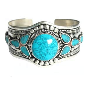 Multi-Stone Blue Stabilized-Turquoise Adjustable Cuff Bracelet