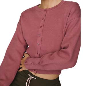 Daily Practice Everyday Crew-Neck Cardigan in Red Violet