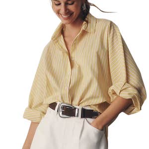 Sunday in Brooklyn Cotton Batwing Buttondown Shirt in Yellow Stripe