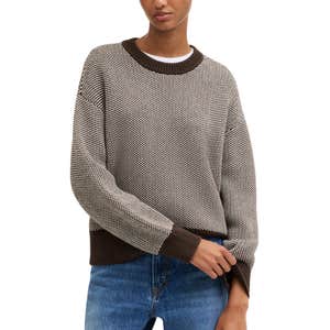 Textured-Stitch Crewneck Sweater in 100% Cotton
