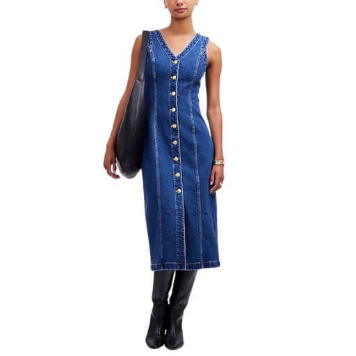 madewell, Madewell Denim V-Neck Midi Dress