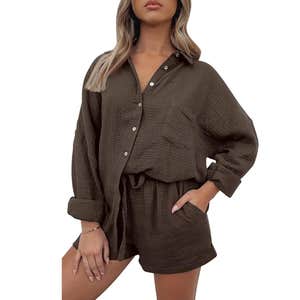 AUTOMET Overized Shirt & Shorts Set in Brown