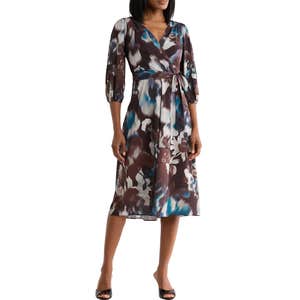 nordstrom rack, DKNY Balloon Sleeve Faux Wrap Midi Dress
