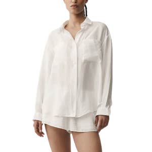 ALO Semi-Sheer Golden Hour Button Down Long Sleeve in Ivory