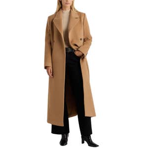 Quince; Wool Cashmere Tailored Long Coat against a white background