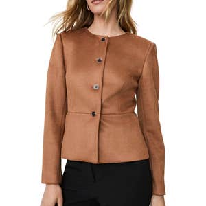 ann taylor, Ann Taylor Crew Neck Peplum Jacket in Faux Suede
