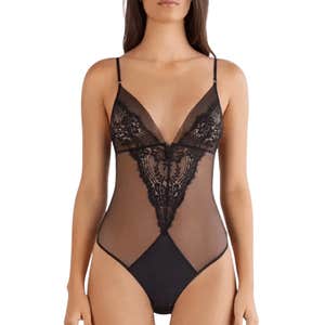 Sheer Glamour Tulle and Lace Bodysuit