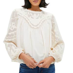 Tuckernuck; Ivory Patchwork Embroidered Cressida Blouse