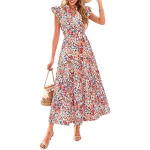 amazon, PRETTYGARDEN Summer Boho Floral Flowy Midi Dress