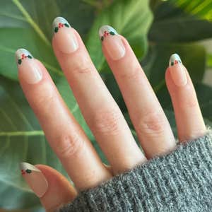 Silver Chrome French with Holly Gems - Press-On | Medium | Oval