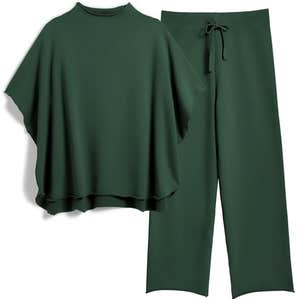 SeeLuNa Capelet Pullover Top & Wide Leg Pants Lounge Set